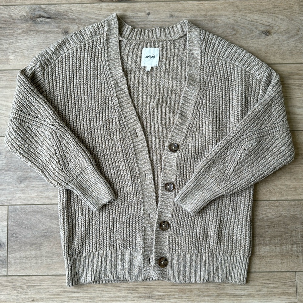 Aerie brown/tan cable knit cardigan